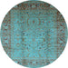 Round Machine Washable Oriental Light Blue Traditional Rug, wshurb1067lblu