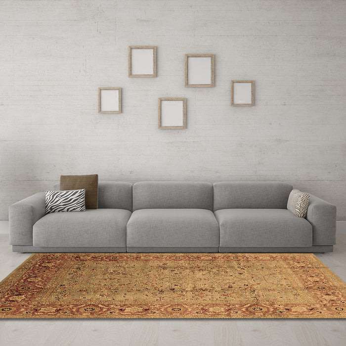 Machine Washable Oriental Brown Traditional Rug in a Living Room,, wshurb1067brn