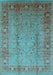 Machine Washable Oriental Light Blue Traditional Rug, wshurb1067lblu