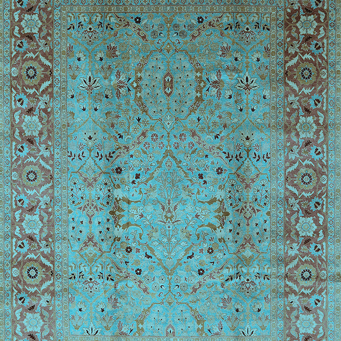 Machine Washable Oriental Light Blue Traditional Rug, wshurb1067lblu