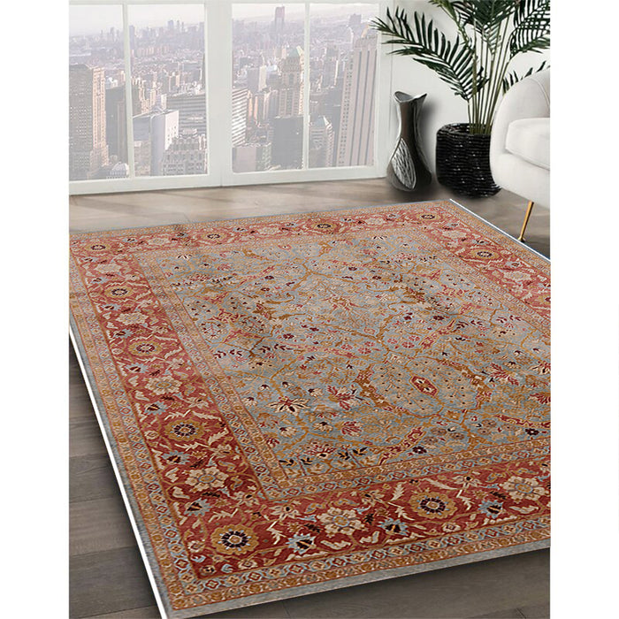 Mid-Century Modern Camel Brown Oriental Rug in Family Room, urb1067
