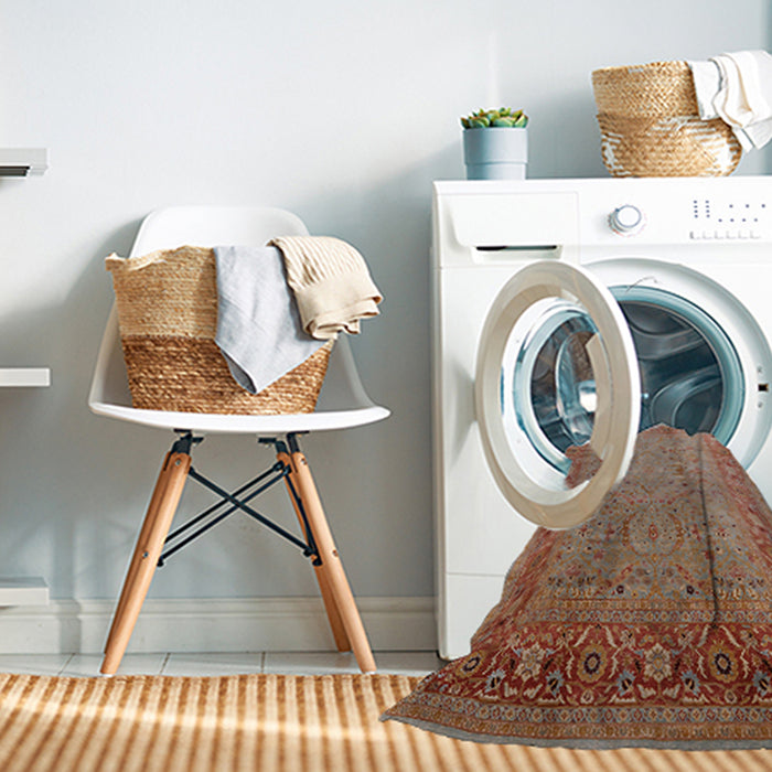 Machine Washable Industrial Modern Camel Brown Rug in a Washing Machine, wshurb1067