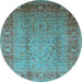 Round Oriental Light Blue Traditional Rug, urb1067lblu