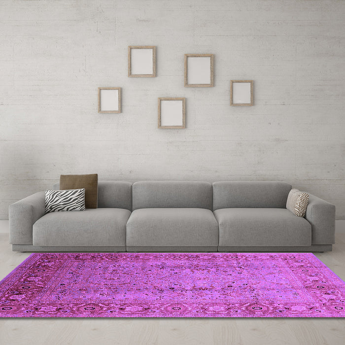 Machine Washable Oriental Purple Traditional Area Rugs in a Living Room, wshurb1067pur
