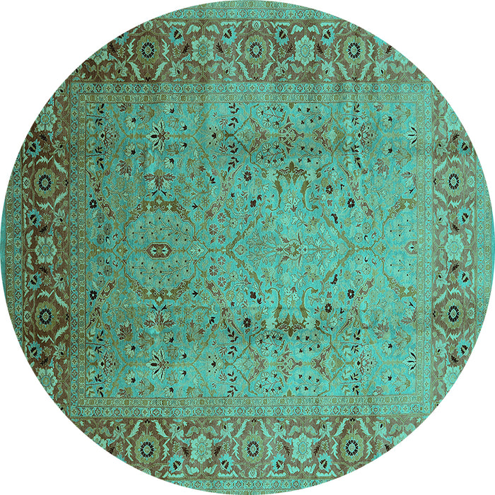 Round Oriental Turquoise Traditional Rug, urb1067turq