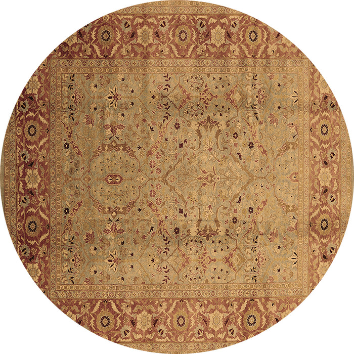 Round Machine Washable Oriental Brown Traditional Rug, wshurb1067brn
