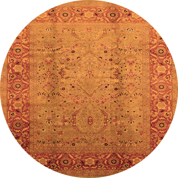 Round Machine Washable Oriental Orange Traditional Area Rugs, wshurb1067org