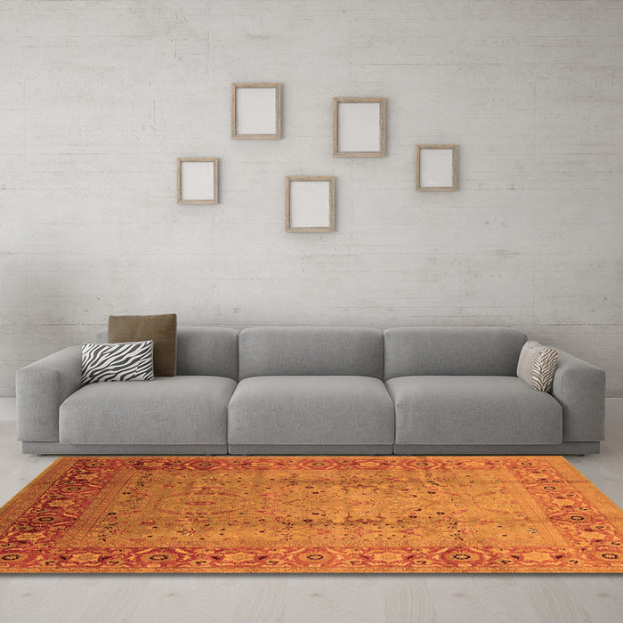 Machine Washable Oriental Orange Traditional Area Rugs in a Living Room, wshurb1067org