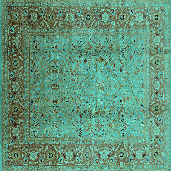 Square Oriental Turquoise Traditional Rug, urb1067turq