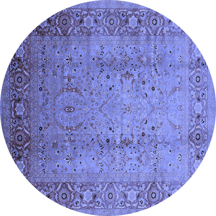 Round Machine Washable Oriental Blue Traditional Rug, wshurb1067blu