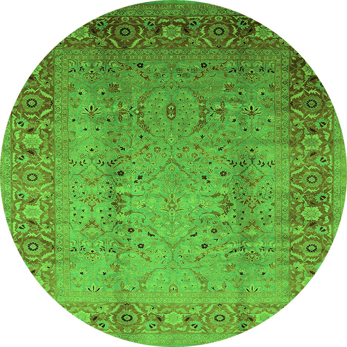 Round Machine Washable Oriental Green Traditional Area Rugs, wshurb1067grn