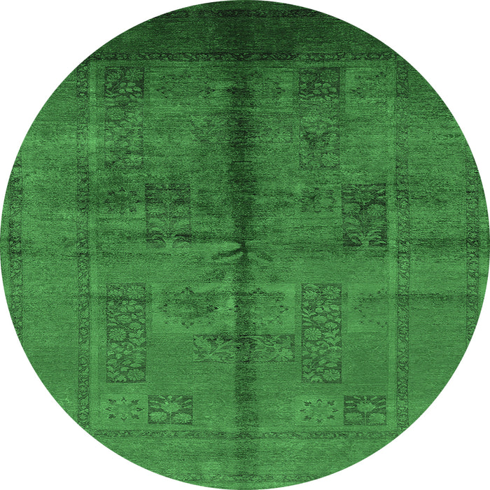 Round Machine Washable Oriental Emerald Green Industrial Area Rugs, wshurb1068emgrn