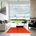 Square Mid-Century Modern Red Oriental Rug in a Living Room, urb1068