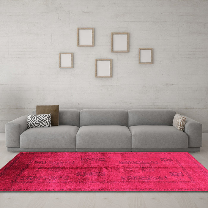 Machine Washable Oriental Pink Industrial Rug in a Living Room, wshurb1068pnk