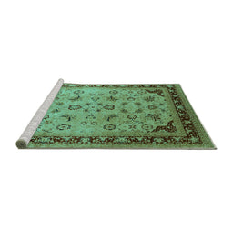 Sideview of Machine Washable Oriental Turquoise Traditional Area Rugs, wshurb1069turq