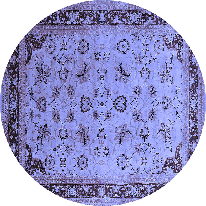 Round Machine Washable Oriental Blue Traditional Rug, wshurb1069blu