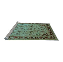 Sideview of Machine Washable Oriental Light Blue Traditional Rug, wshurb1069lblu