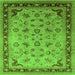 Square Machine Washable Oriental Green Traditional Area Rugs, wshurb1069grn