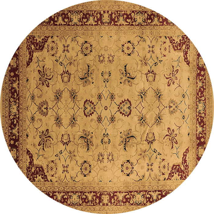 Round Machine Washable Oriental Brown Traditional Rug, wshurb1069brn