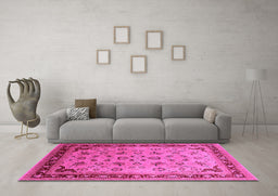 Machine Washable Oriental Pink Traditional Rug in a Living Room, wshurb1069pnk