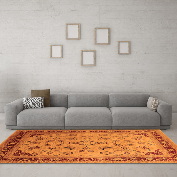 Machine Washable Oriental Orange Traditional Area Rugs in a Living Room, wshurb1069org