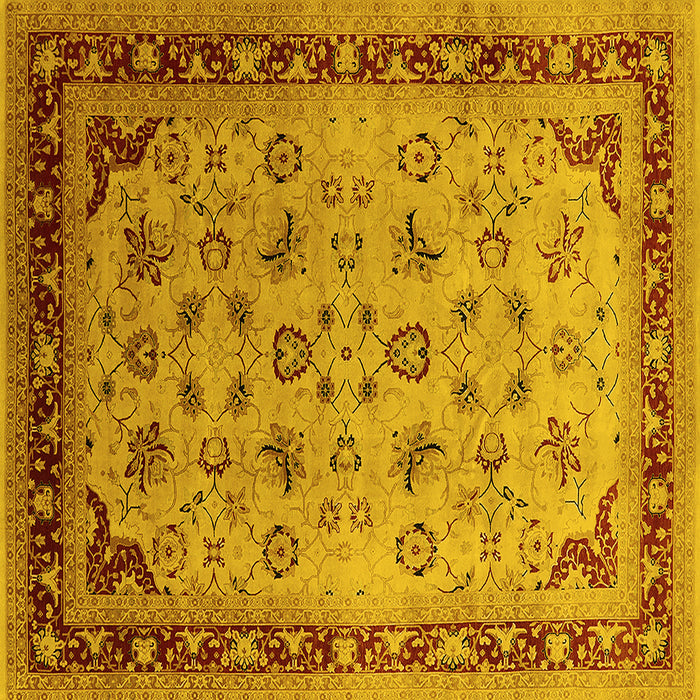 Square Machine Washable Oriental Yellow Traditional Rug, wshurb1069yw