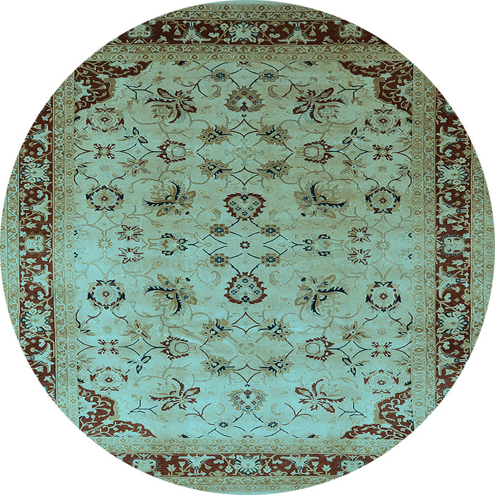 Round Oriental Light Blue Traditional Rug, urb1069lblu