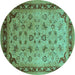 Round Oriental Turquoise Traditional Rug, urb1069turq