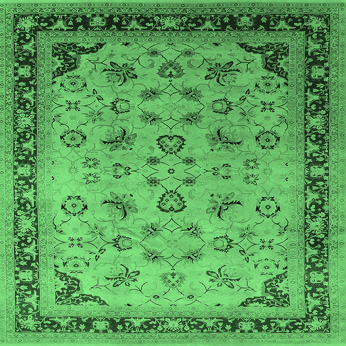 Square Machine Washable Oriental Emerald Green Traditional Area Rugs, wshurb1069emgrn