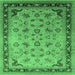 Square Machine Washable Oriental Emerald Green Traditional Area Rugs, wshurb1069emgrn