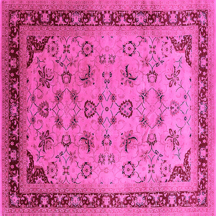 Square Machine Washable Oriental Pink Traditional Rug, wshurb1069pnk