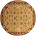 Round Oriental Brown Traditional Rug, urb1069brn