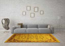 Machine Washable Oriental Yellow Traditional Rug in a Living Room, wshurb1069yw