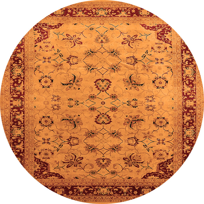 Round Machine Washable Oriental Orange Traditional Area Rugs, wshurb1069org