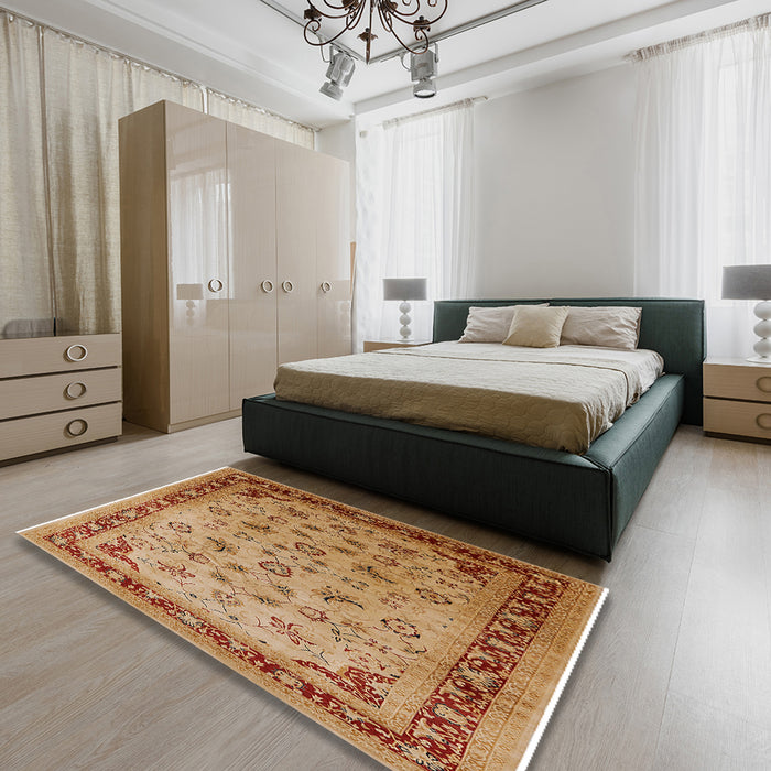 Machine Washable Industrial Modern Mahogany Brown Rug in a Bedroom, wshurb1069
