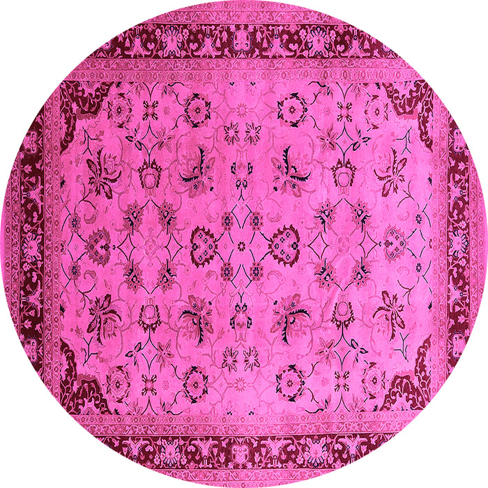 Round Machine Washable Oriental Pink Traditional Rug, wshurb1069pnk