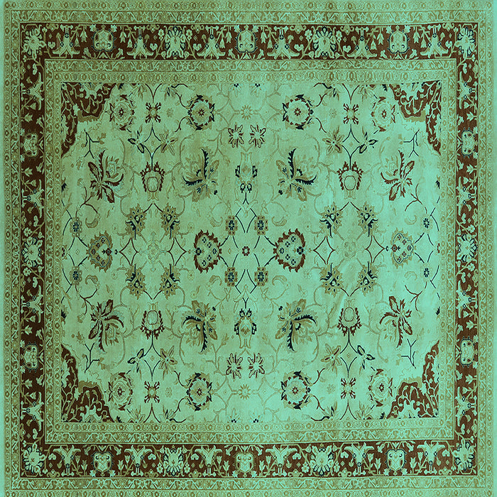 Square Machine Washable Oriental Turquoise Traditional Area Rugs, wshurb1069turq