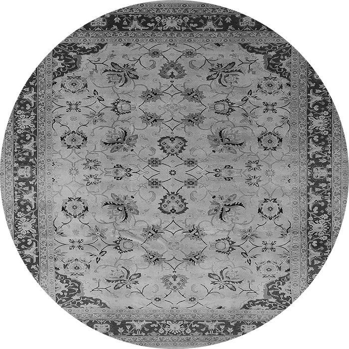 Round Machine Washable Oriental Gray Traditional Rug, wshurb1069gry