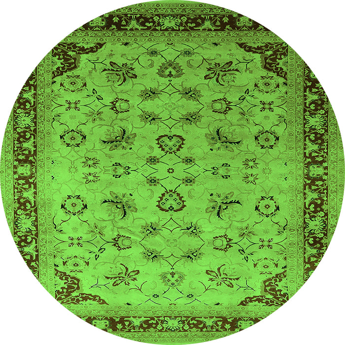 Round Machine Washable Oriental Green Traditional Area Rugs, wshurb1069grn