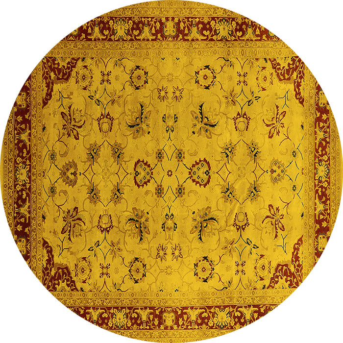 Round Oriental Yellow Traditional Rug, urb1069yw