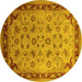 Round Oriental Yellow Traditional Rug, urb1069yw