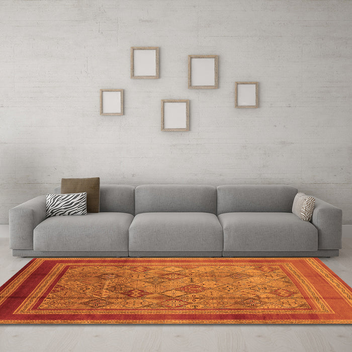 Machine Washable Oriental Orange Industrial Area Rugs in a Living Room, wshurb1070org