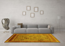 Machine Washable Oriental Yellow Industrial Rug in a Living Room, wshurb1070yw