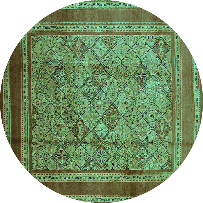Round Machine Washable Oriental Turquoise Industrial Area Rugs, wshurb1070turq