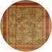 Round Mid-Century Modern Mahogany Brown Oriental Rug, urb1070