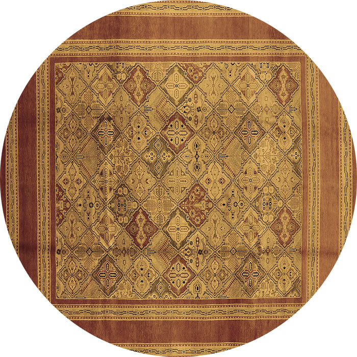 Round Oriental Brown Industrial Rug, urb1070brn