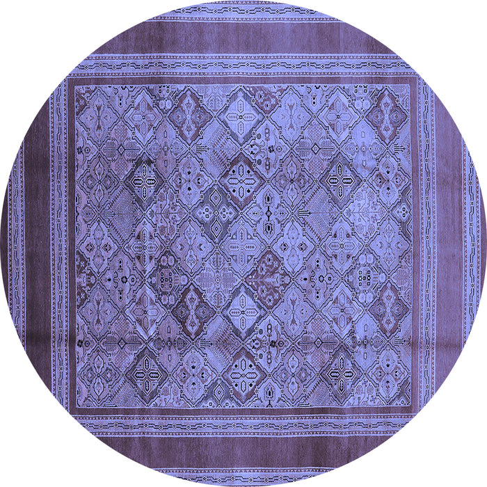 Round Machine Washable Oriental Blue Industrial Rug, wshurb1070blu