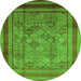 Round Machine Washable Oriental Green Industrial Area Rugs, wshurb1070grn