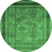 Round Oriental Emerald Green Industrial Rug, urb1070emgrn