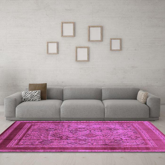 Machine Washable Oriental Purple Industrial Area Rugs in a Living Room, wshurb1070pur